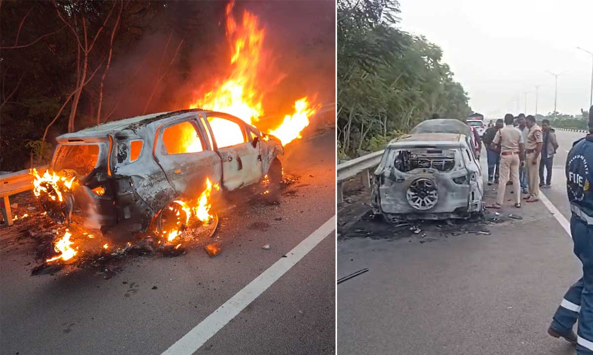 ORR Tragedy, Car Catches Fire Near Shamirpet, Driver Burnt Alive on Outer Ring Road
