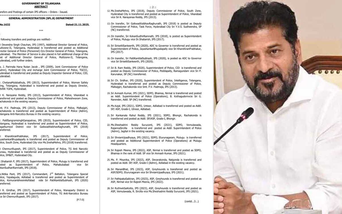 Major Shake-Up in Telangana Police, 32 IPS Officers Transferred in Statewide Reshuffle