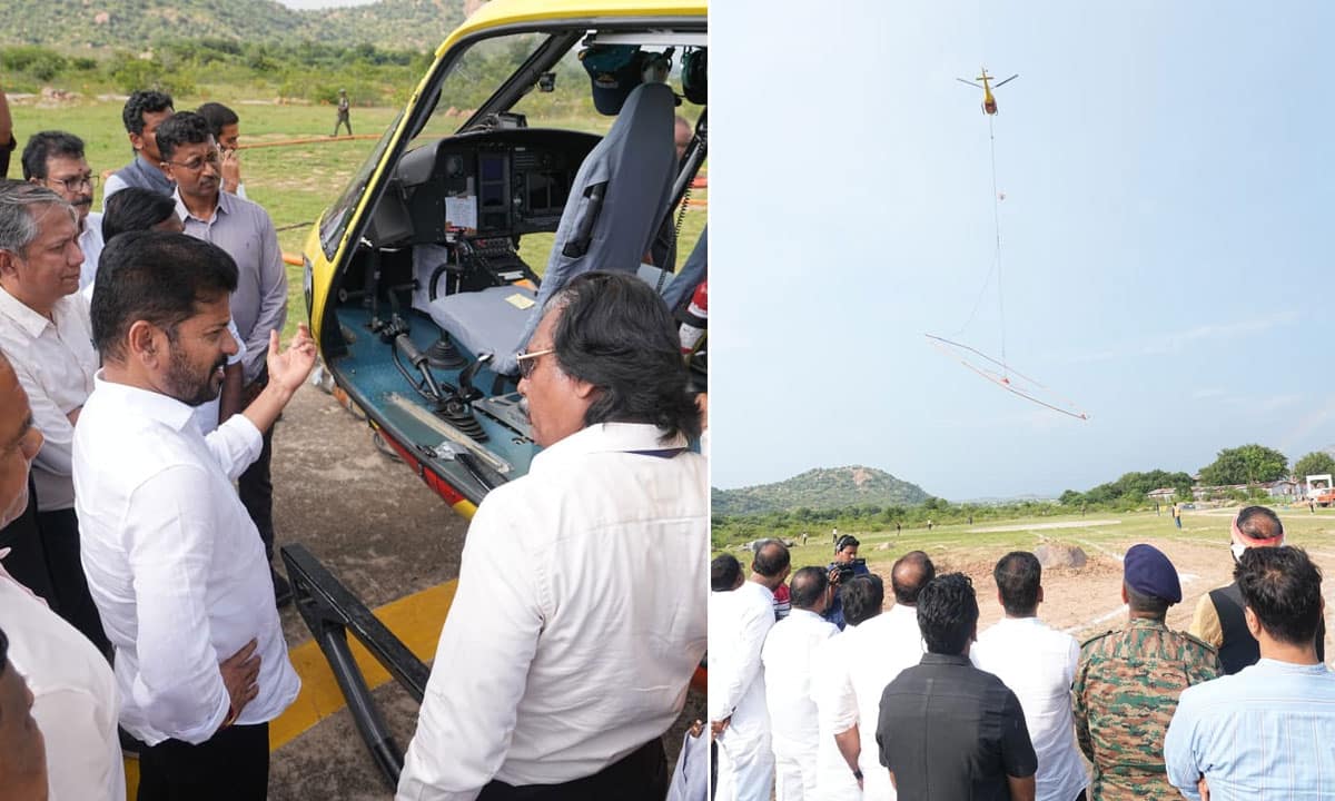 CM Revanth Reddy Flags Off Aerial Electromagnetic Survey for SLBC Tunnel in Nagarkurnool