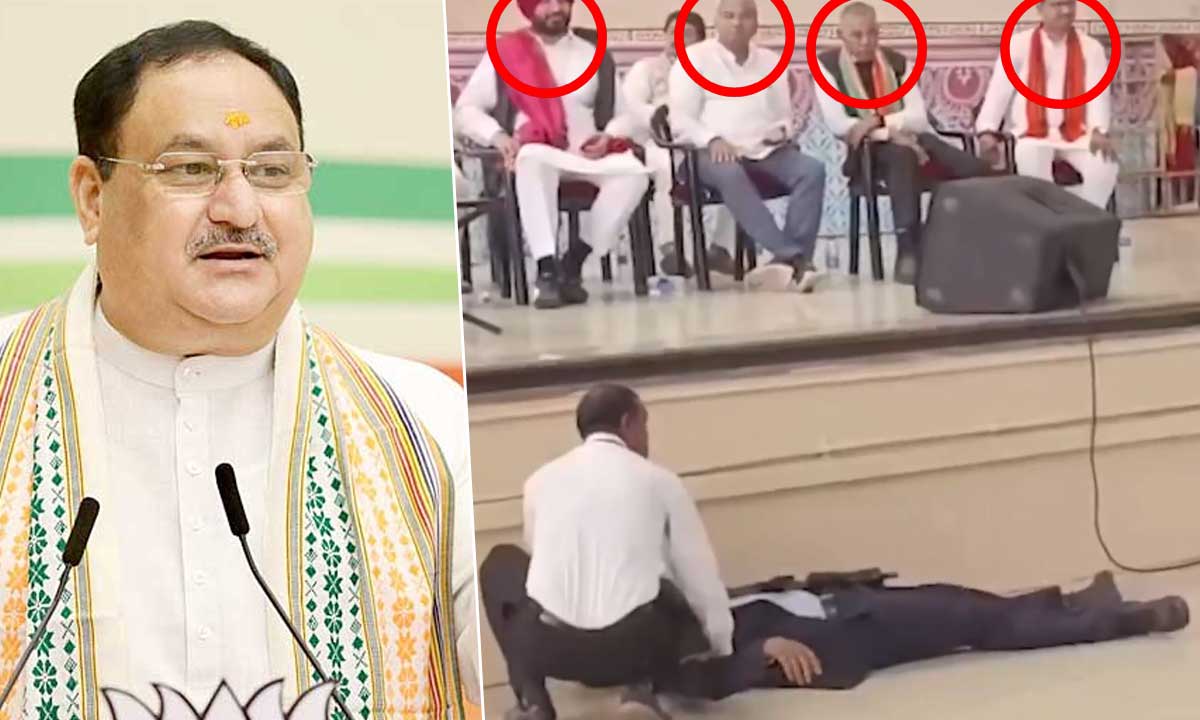 Has Humanity Died? Security Guard Faints During JP Nadda’s Speech, Yet Minister Continues Unbothered
