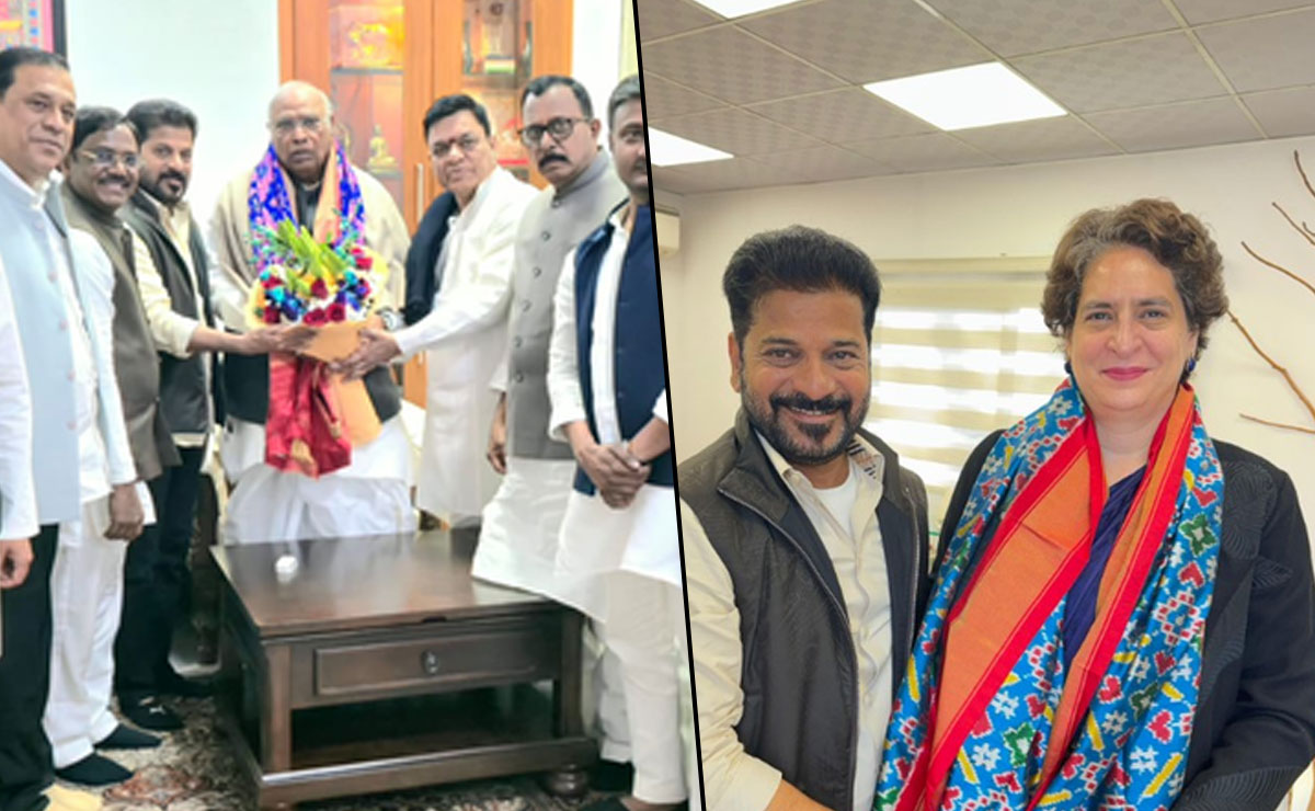 Telangana CM meets Kharge, Priyanka Gandhi, briefs them on Global Summit