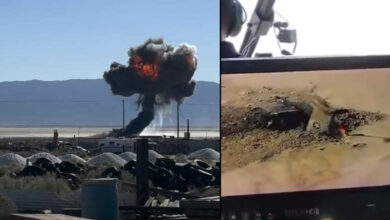 US F-16 crashes into flames during training mission in California