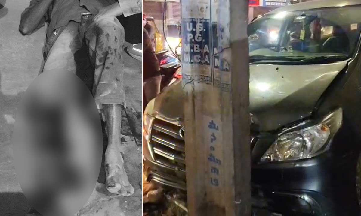 Drunk Driving Incident Near Nampally Dargah: Speeding Innova Hits Electric Pole, Pedestrian Injured