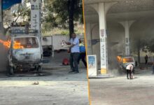 Car Catches Fire, Enters Petrol Pump in Medchal; Major Disaster Averted