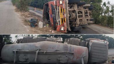 Cement Tanker Overturns in Shankarpally; Driver and Cleaner Escape with Minor Injuries