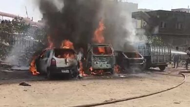 Massive Fire Erupts at SPR Hills Ground in Rahmath Nagar; Cars and Auto Rickshaw Destroyed