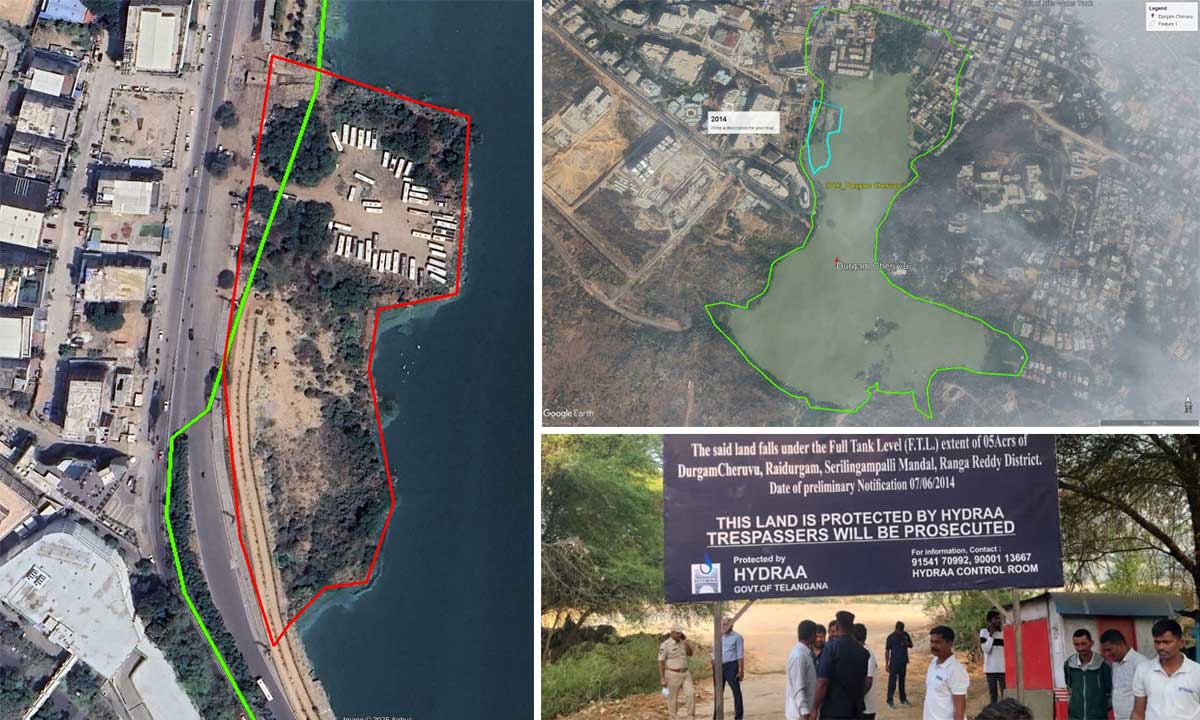 HYDRAA Removes Encroachments at Durgam Cheruvu, Reclaims 5 Acres of Lake Land in Hyderabad