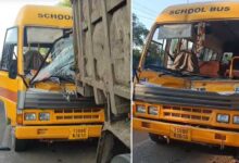 Medchal School Bus Accident, Two Students Injured After Bus Rams GHMC Garbage Lorry in Nagaram
