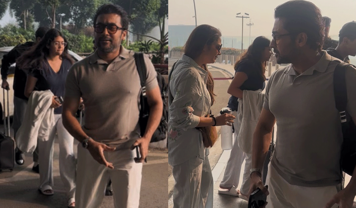 Suriya serves as a perfect family as he gets clicked with family at Mumbai airport