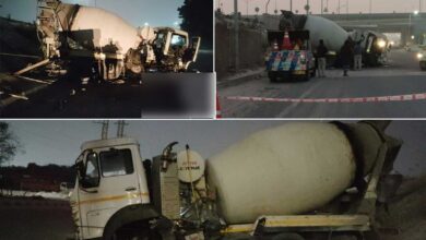 Speeding Ready-Mix Lorry Crashes from Hyderabad ORR at Kokapet, Driver Seriously Injured