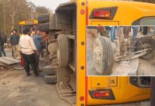 Private School Bus Overturns in Chevella, Wheels Came Off, Several Students Injured