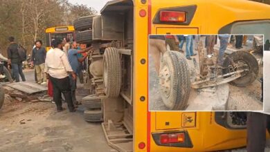 Private School Bus Overturns in Chevella, Wheels Came Off, Several Students Injured