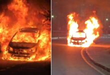 Car Catches Fire at Narsingi Crossroads, Driver Escapes Unhurt