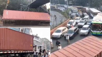 Container Overturns at Masab Tank Early Morning, Traffic Hit for Hours