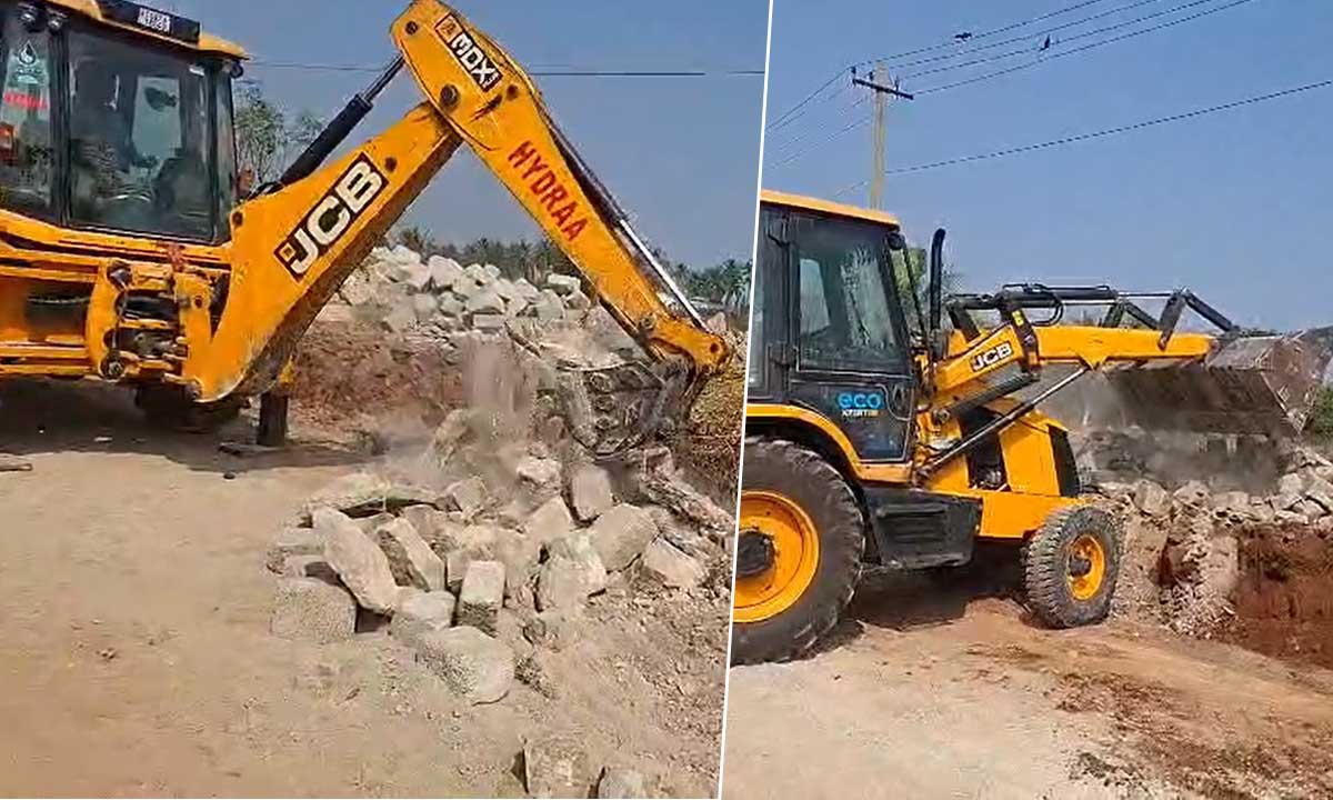 HYDRAA Cracks Down on Road Encroachment in Medchal’s Ghatkesar, Illegal Compound Wall Demolished