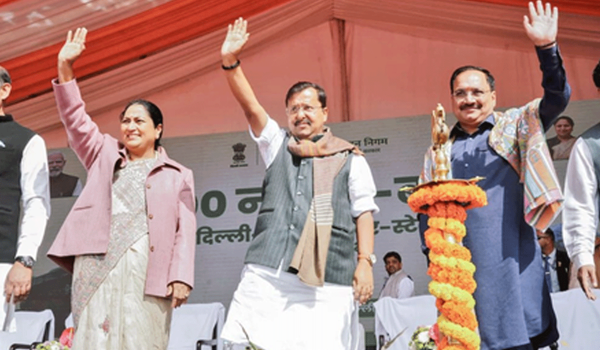 BJP President Nitin Nabin launches 500 DTC e-buses, flays AAP govt for failure