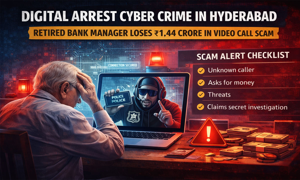 Digital Arrest Cyber Crime in Hyderabad: Retired Bank Manager Loses ₹1.44 Crore in Video Call Scam