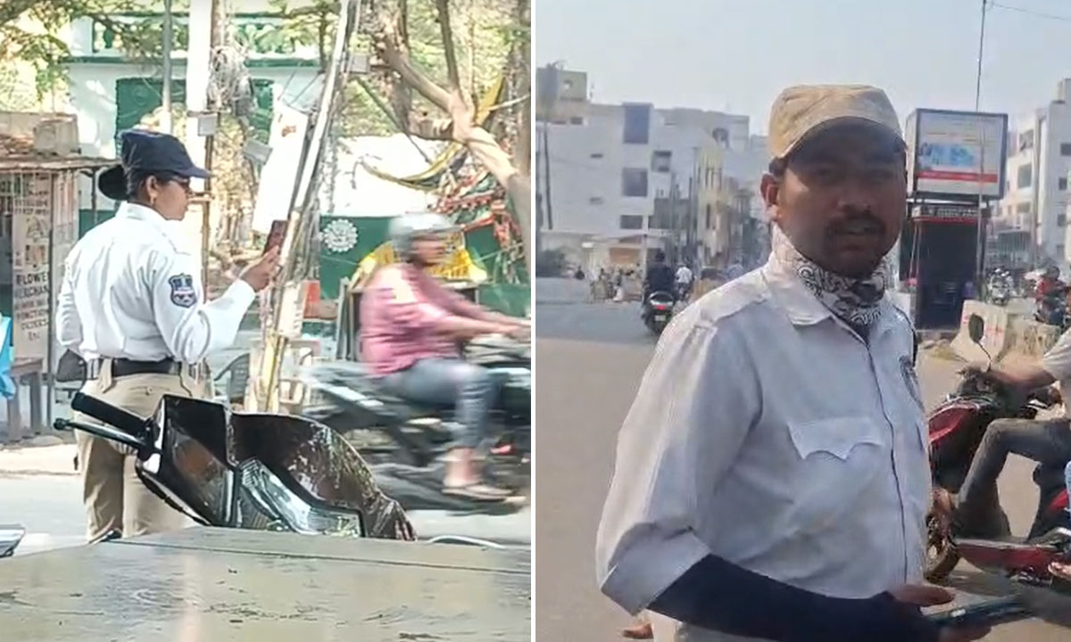 Hyderabad Traffic Police Uniform Row: Private Persons Seen Taking Challan Photos Near Saidabad Steel Bridge