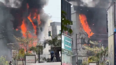 Massive Fire at Mangala Gowri Saree Showroom Near Jubilee Hills Metro Station Causes Panic in Hyderabad