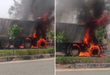 Gravel Lorry Fire at Antaram Gate in Ranga Reddy District, No Casualties Reported
