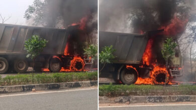 Gravel Lorry Fire at Antaram Gate in Ranga Reddy District, No Casualties Reported