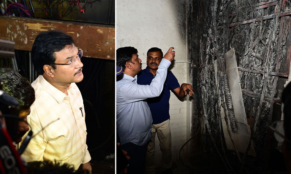 HYDRAA Commissioner Ranganath Visits Ameerpet Aditya Enclave Fire Site After Rescue Operation