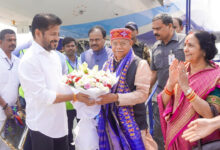 Telangana's newly appointed Governor Shiv Pratap Shukla arrives in Hyderabad