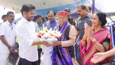 Telangana's newly appointed Governor Shiv Pratap Shukla arrives in Hyderabad