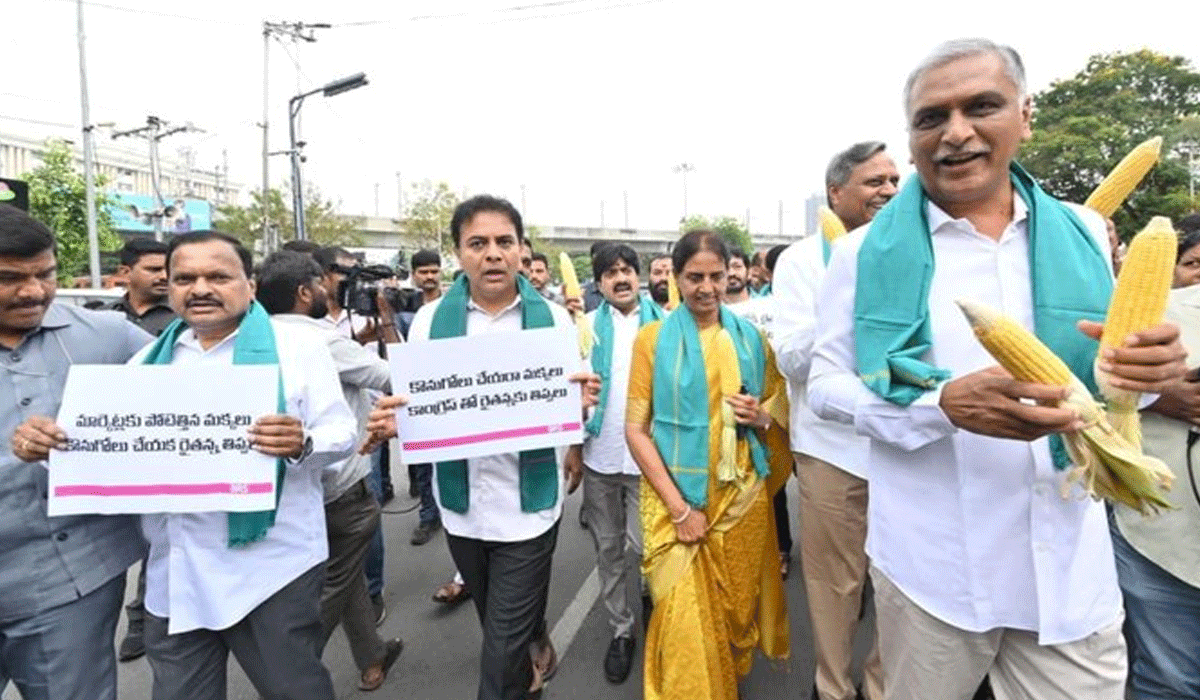 BRS stages protest near Assembly, demands maize procurement