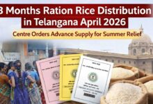 Beneficiaries collect supplies during the 3 months ration rice distribution in Telangana April 2026, aimed at reducing trips to ration shops during intense summer heat.