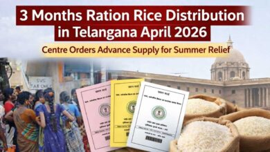 Beneficiaries collect supplies during the 3 months ration rice distribution in Telangana April 2026, aimed at reducing trips to ration shops during intense summer heat.