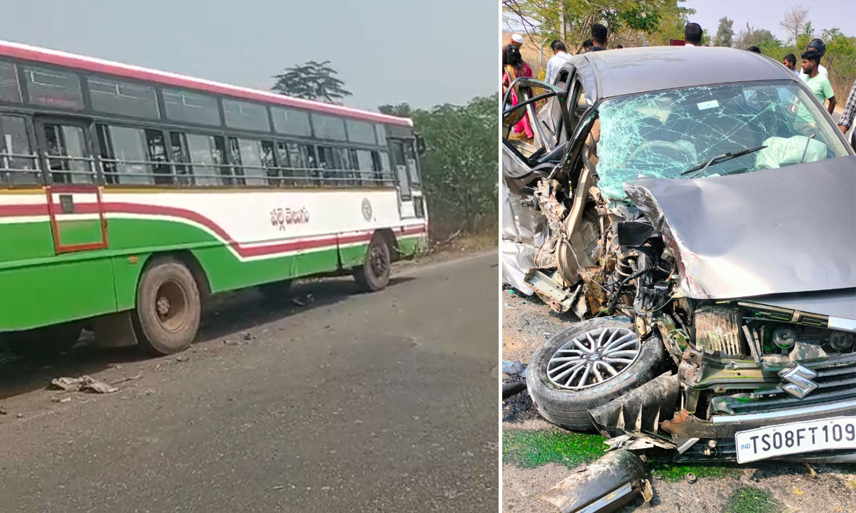 RTC Bus and Car Collision in Vikarabad Peddemul Mandal Leaves One Injured