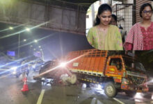 Hyderabad ORR Crash Near Narsingi: Maganti Gopinath Daughters Injured in Car-DCM Collision