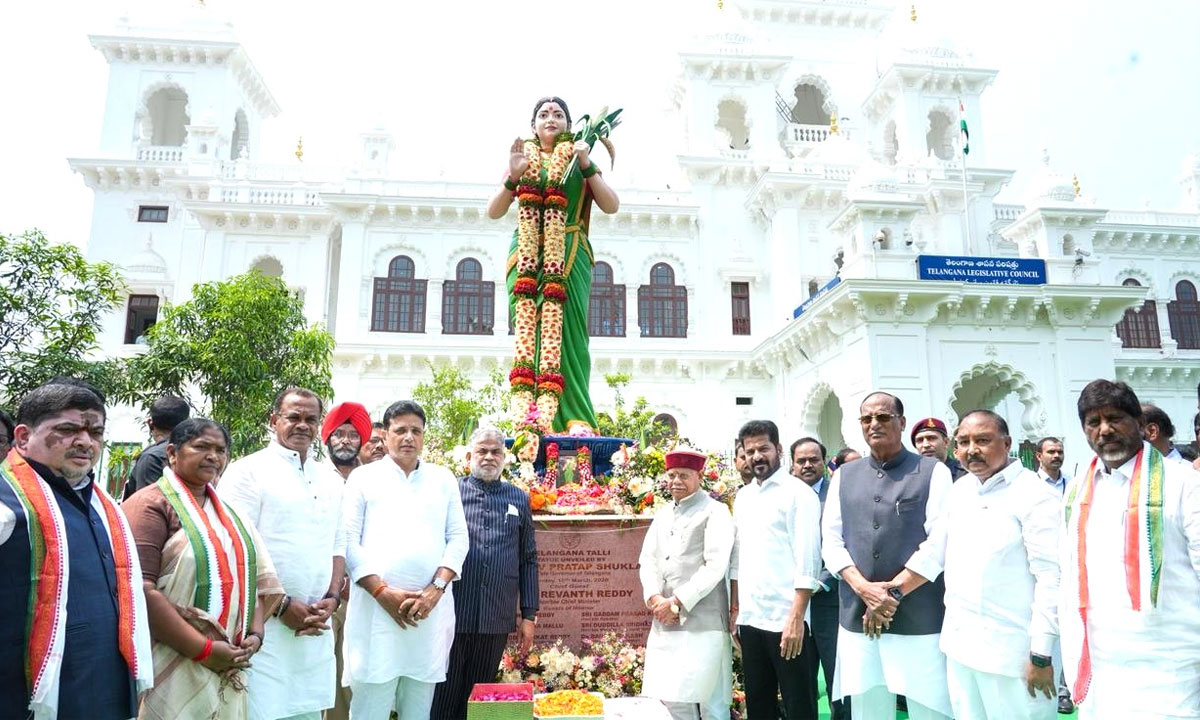 Governor Shiv Pratap Shukla and CM Revanth Reddy Unveil Telangana Thalli Statue at Assembly