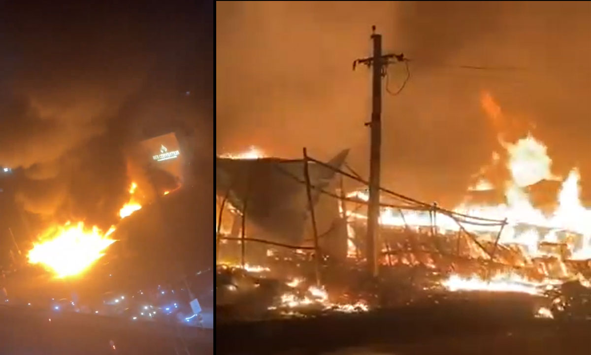 Massive Fire Accident in Bachupally Near Pragathi Nagar Furniture Shops, Cylinder Blast Triggers Panic