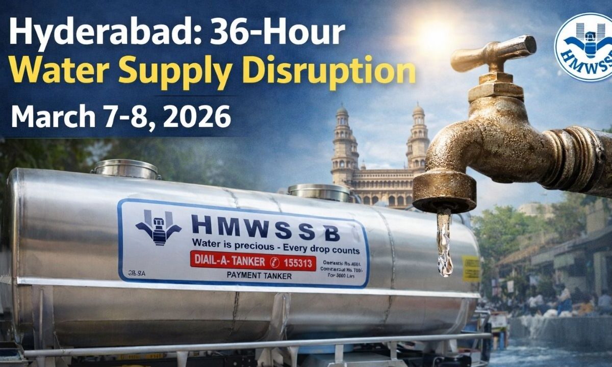 Water tankers and storage arrangements during the Hyderabad 36-hour water supply disruption on March 7–8 as maintenance work takes place in the Manjira supply system.