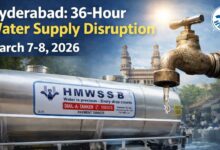 Water tankers and storage arrangements during the Hyderabad 36-hour water supply disruption on March 7–8 as maintenance work takes place in the Manjira supply system.