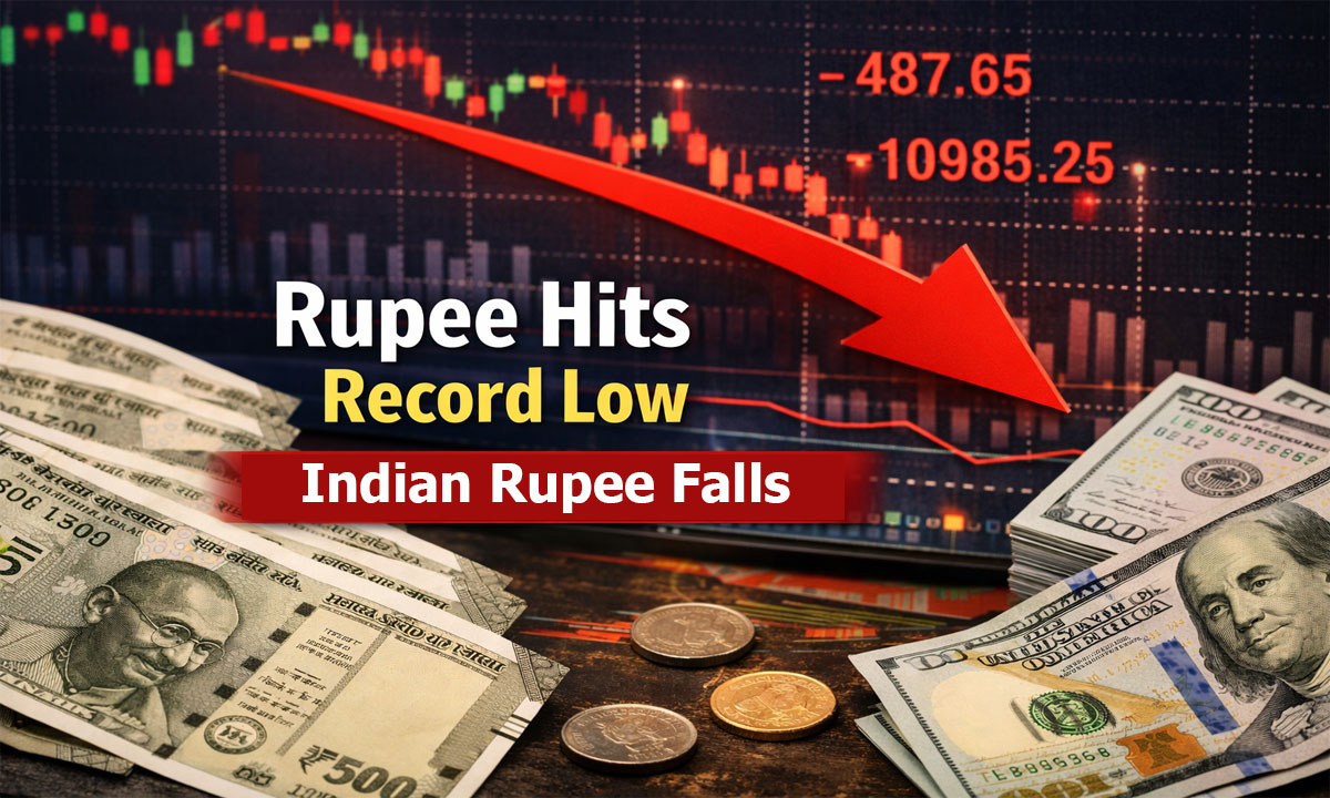 Indian Rupee Falls to Record Low: Closes at 93.96 Against US Dollar Amid Market Pressure