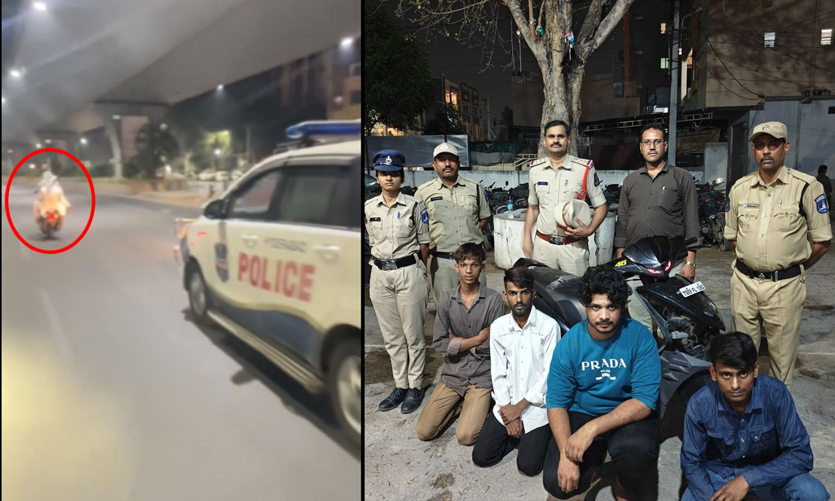 Hyderabad Attapur Bike Stunt: Youth Perform Dangerous Wheeling in Front of Police Vehicle, Caught