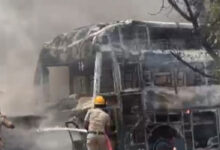 Six burnt alive as car catches fire after head-on collision with bus in Yadgir district
