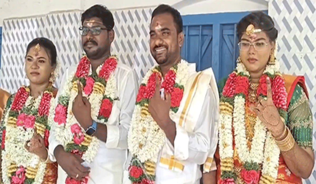 Tamil Nadu polls: Newlyweds step out to vote, ECI highlights spirit of active citizenship
