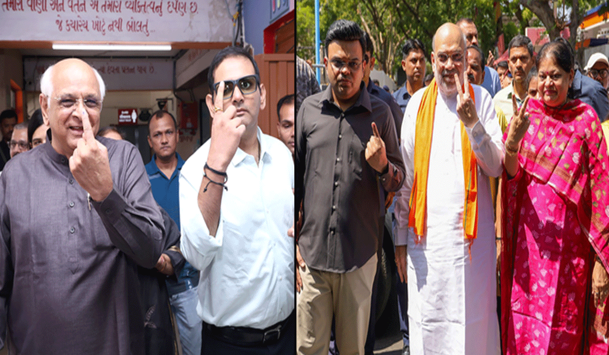 Amit Shah, Jeet Adani, CM Bhupendra Patel cast votes as Gujarat local body polls underway