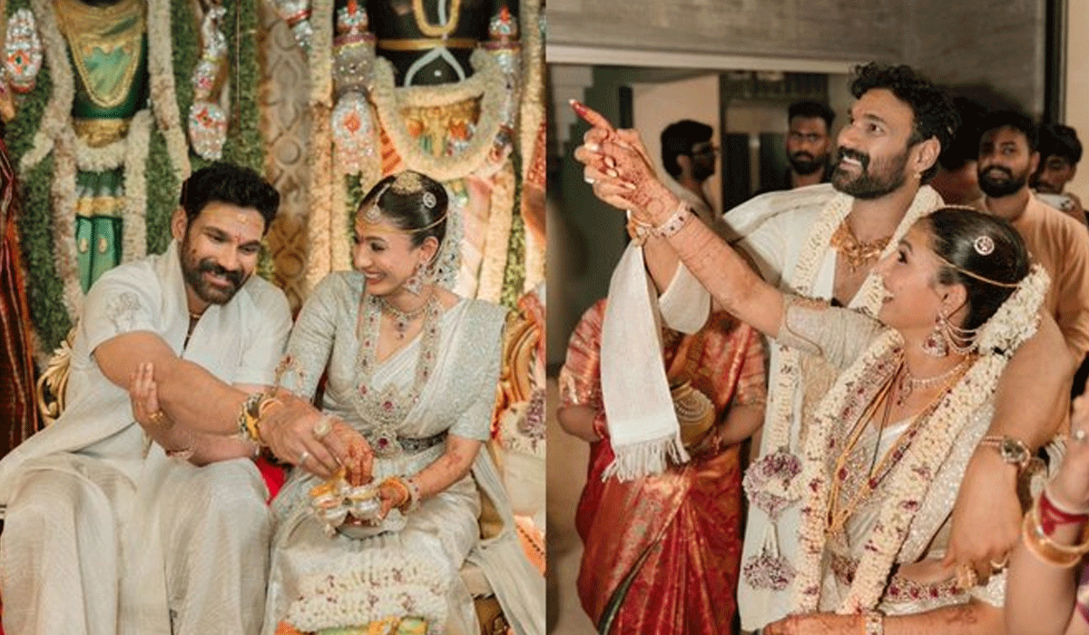 Actor Bellamkonda Sai Sreenivas weds Kavya in a traditional ceremony in Tirumala