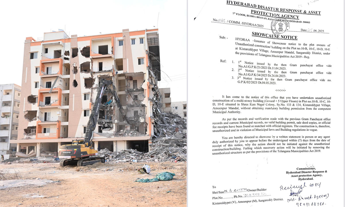 HYDRAA Releases Documents on Ameenpur Demolition: Show Cause Notice, Speaking Order Reveal Illegal Construction