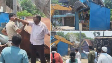Bus Stand Encroachment Cleared: Municipal Staff Remove Illegal Shops on Drainage