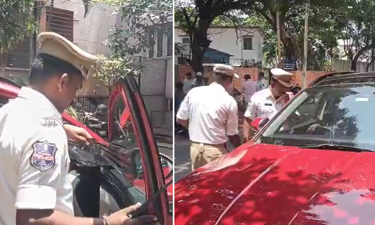 Secunderabad Traffic Police Drive: Vehicles Without Number Plates Seized, Black Film Removed