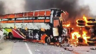 Four killed as bus catches fire after collision with tanker in Gujarat