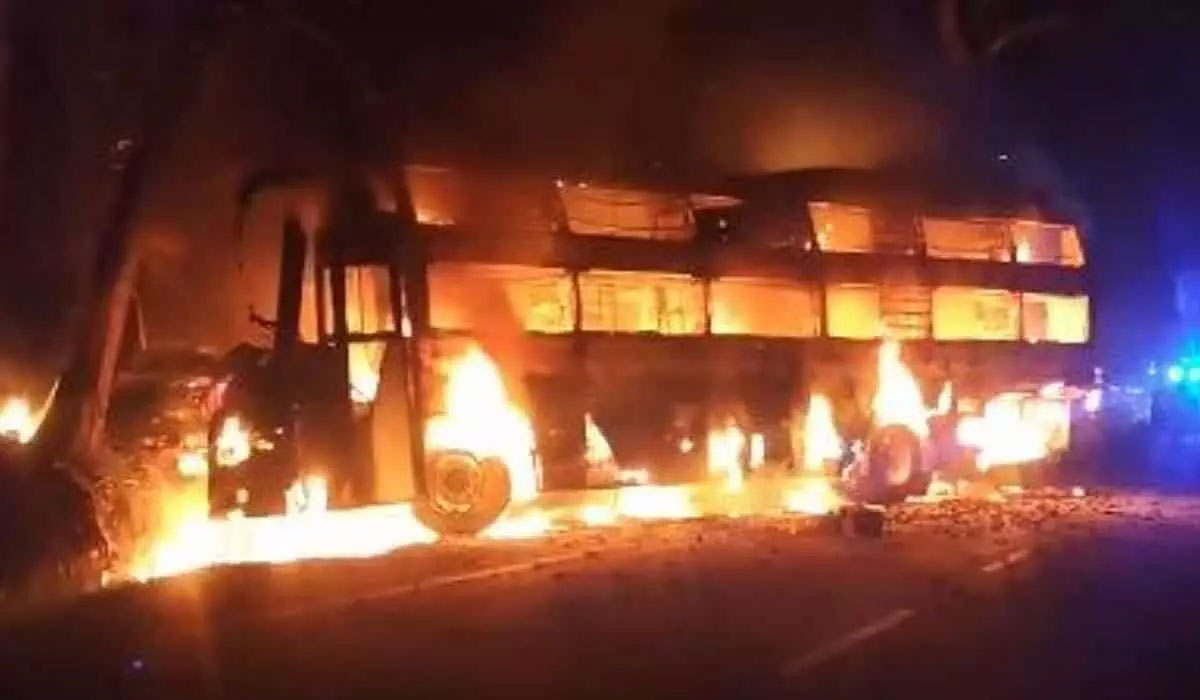 Narrow escape for 36 passengers as bus catches fire in Andhra’s Prakasam