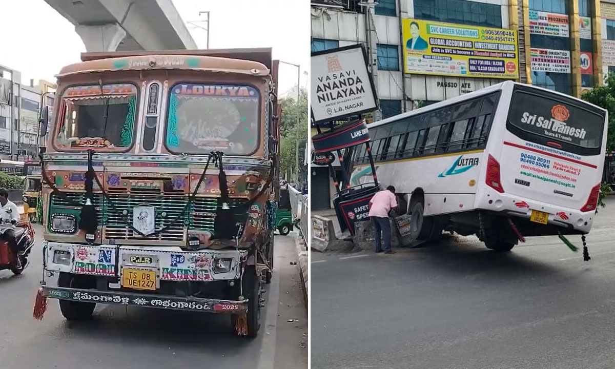 Dilsukhnagar Road Accident: Gravel-Laden Tipper Lorry Crashes into Travels Minibus, Driver Detained