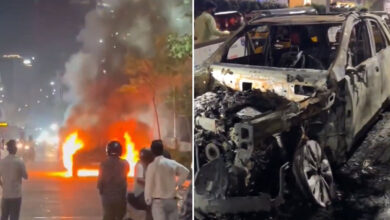 Mercedes-Benz Car Catches Fire in Hyderabad’s Gachibowli Area, Driver Escapes Safely